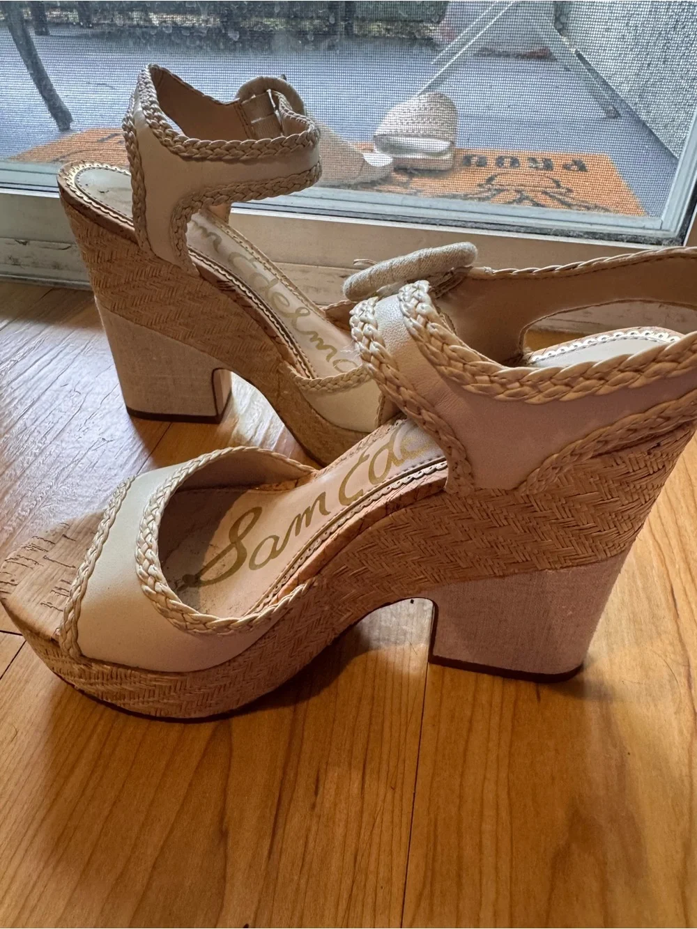 Sam Edelman Cream Braided Cork Platform Wedges